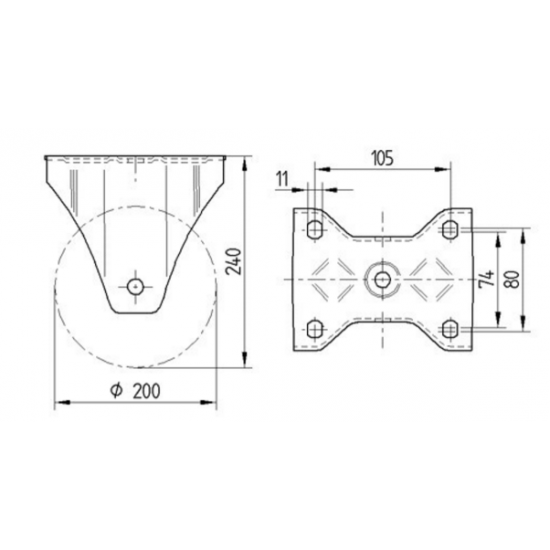 Индустриално тежкотоварно колело 200мм фиксирано с ролка от полиамид 0